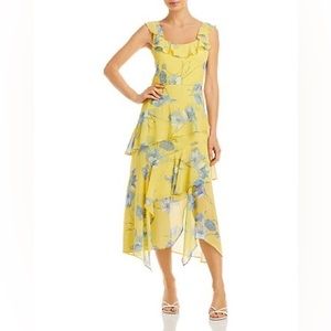 BCBGMAXAZRIA Floral Yellow Eve Midi Dress